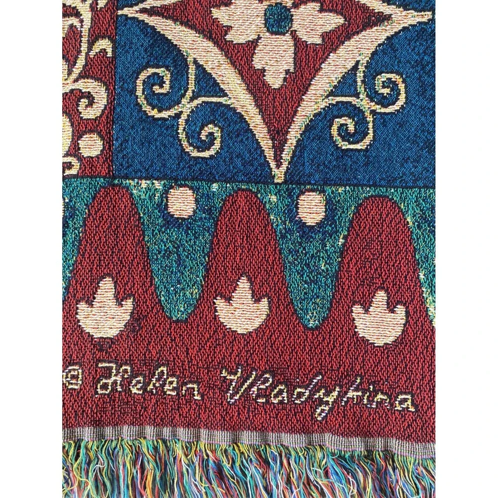 The Rug Barn Helen Vladykina Poinsettia Woven Throw Blanket Christmas Cotton USA